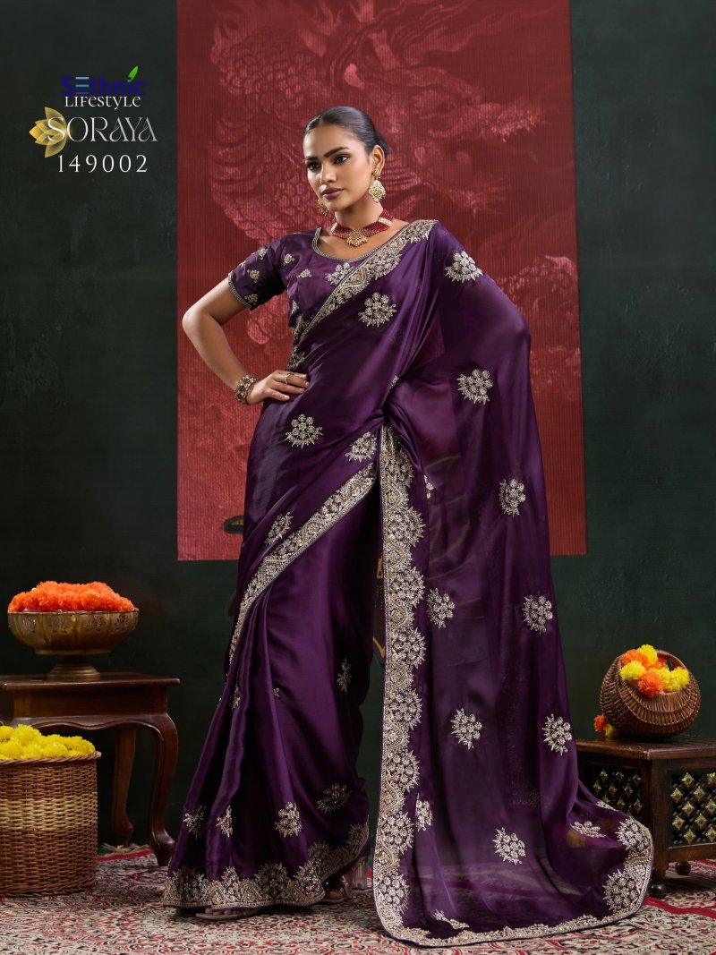 Soraya By Sethnic Satin Chiffon Designer Saree 
